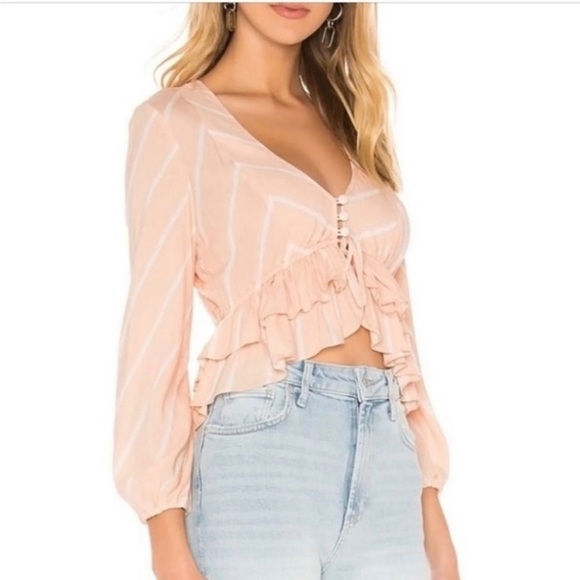 Free People Tops - Free People Samifran Long Sleeve Petal Combo Peach Ruffle Trip Crop Top M